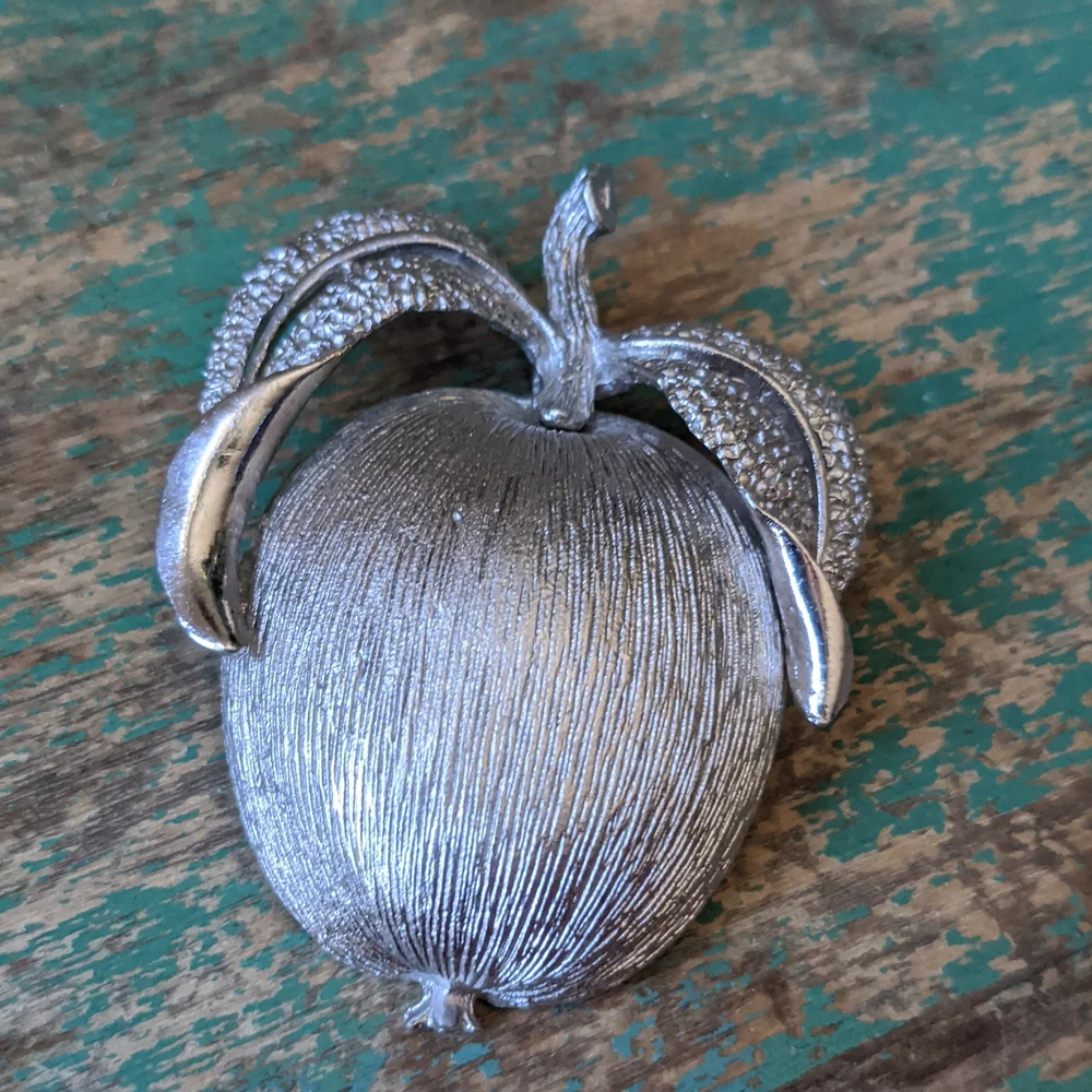 Vintage Sarah Coventry Silver-Tone Apple Brooch Pin with Necklace Pendant